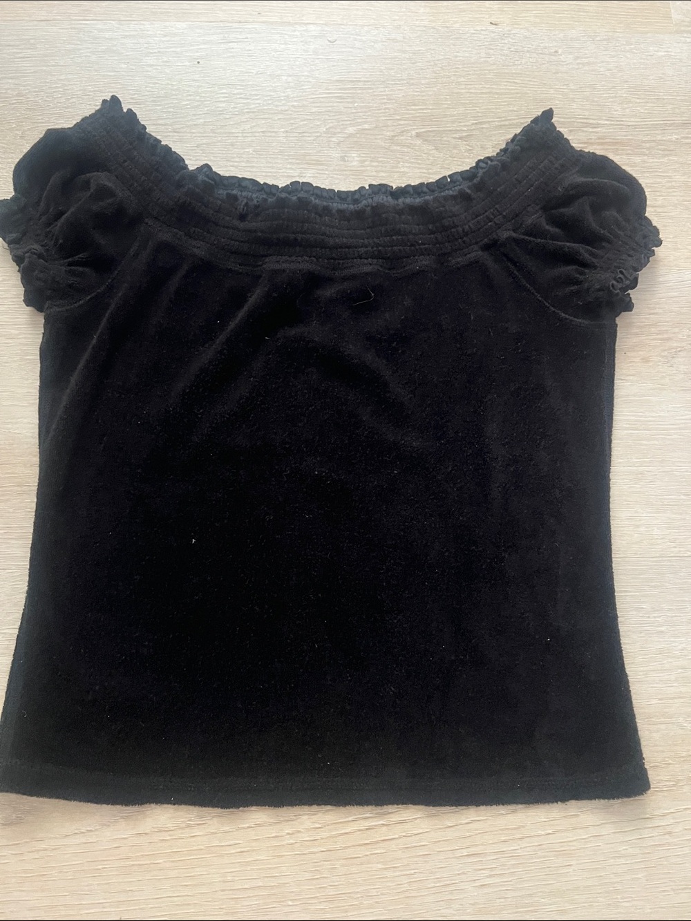 Juicy Couture Black Velvet Off-Shoulder Crop Top